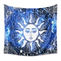 Detail of bohemian sun and moon tapestry with celestial star maps on dark blue fabric - ZJ2143-2/Blue White Star Sun / 73X95CM/Brushed Fabric
