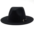 Detail of black fedora hat featuring wool felt texture and a golden metal belt buckle - M (56-58cm) / Black