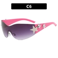 Occhiali da sole Y2K con stelle argentate, montatura rosa e lenti viola sfumate - Taglia unica / Lenti Grigio Sfumato Montatura Rosa