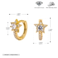 Detalle de los pendientes de aro estrella dorados en plata 925 con circonitas y medidas - Plata 925 / Plata 925 chapada en oro amarillo