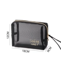 Portable black mesh cosmetic bag with gold star zipper and 18x12x9cm dimensions - Octagonal Bag Style