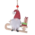Gnomo natalizio su slitta in legno con cappello a pois rossi e barba di peluche - Stile Slitta