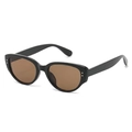 Fashionable black cat-eye sunglasses with brown lenses and silver rivets detail - Without Rivets / Shiny Black Frame Tea Lens