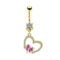 Pink heart-shaped belly button ring with gold plating and cubic zirconia accents - Gold Pink Rhinestone Heart Style (#8)