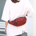 Men's casual waist bag in red heather fabric with adjustable strap and zip pockets - Red