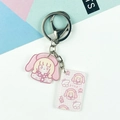 Pink cartoon girl acrylic keychain with matching rectangular pendant on geometric card - Pink Haired Girl Style (Double Clasp No. 15)