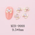 Detail of alloy bow nail charm with heart-shaped crystal, size 9.5x8mm, model MZH-9988 - Gold Bow + Starry Pink Stone (9988)