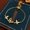 Elegant gold butterfly bracelet with white zircon stones and adjustable link chain - Style 55-Gold