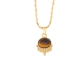 Maillard style tiger eye stone pendant on golden beaded stainless steel necklace - Oval Tiger Eye Stone Pendant Stainless Steel Necklace (3#)