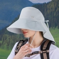 Light grey wide brim sun hat with neck protection flap and adjustable chin strap - Light Green(8901)