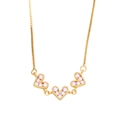 Elegant gold necklace with three pink cubic zirconia heart pendants on a box chain - Pink