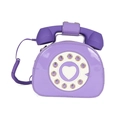 Detail of creative vintage rotary phone crossbody bag in shiny purple faux leather - Purple