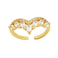 Eleganter goldener V-förmiger verstellbarer Ring mit weißen Zirkonia für Damen - V-Form-Stil / Gold