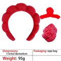 Red plush padded spa headband set with wristbands and hair clip for face washing - 2-red Terry Cloth Clip Set (4 Pieces)