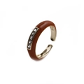 Detail of adjustable gold-plated ring with brown enamel and square zircon inlay - Adjustable Open / Caramel color