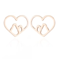 Detailed view of rose gold heart earrings featuring minimalist mountain line designs - 150 Rose Gold