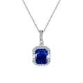 Elegant S925 sterling silver necklace with large rectangular blue stone and white zircons - 925 Silver / Blue Gemstone Style (DY190339-S-W-BU)