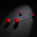 Elegant long earrings featuring double red round beads connected by silver metal pins - Silver Red Bead Long Earrings