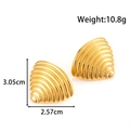 Gold stainless steel shell earrings with retro textured stripes, 10.8g weight - Shell Texture Spiral Style (YE-076) / Gold