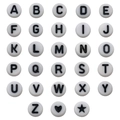 7mm white resin alphabet beads with black letters A-Z and heart icons for DIY jewelry - Round/7mm/Letter A / Black with White Letters