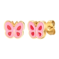 Gold-plated butterfly stud earrings with pink and red enamel for girls and women - Butterfly Style (ES-586G)