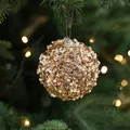 8cm Christmas ball ornament with gold sequins and white faux pearls on silver string - 8cm/16.5g / Gold