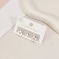 Ensemble de trois boucles d'oreilles en acier inoxydable avec fleurs et zircon rond - Cinq-Pétales Argent