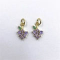 Golden grape pendant with purple zircons and green leaf detail for DIY jewelry making - Purple Grape Pendant