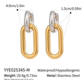 Dettaglio degli orecchini bicolore in acciaio inossidabile con dimensioni e specifiche - Bicolore Oro e Argento (YYE025345-M)