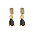 Detail of 18K gold teardrop earrings with champagne rectangle and black pear crystals - Black
