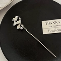 Silver ginkgo leaf hair pin with white pearls, minimalist Chinese style hair accessory - Ginkgo Leaf Silver