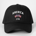 Vintage black cotton baseball cap with embroidered America 1776 US flag design - Black