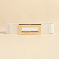 Cinturón elástico ancho blanco con detalles en cuero y hebilla cuadrada de metal dorado - Blanco