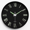 Luminous 14-inch silent wall clock with Roman numerals and quartz movement in black - 12 Inch / Roman Numerals Black Dial Black Frame