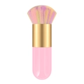 Portable kabuki brush with pink handle and colorful gradient synthetic bristles - Small Chubby Pink Gold Rainbow Hair