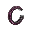 Macro detail of C-shaped ear cuff with pave pink zircons on black plated finish - Gunmetal Red Zirconia 1PC