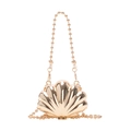 Elegant gold shell-shaped metal clutch bag with matching beaded chain strap in golden finish - Shell Inlay Gold Color