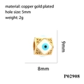 Detaillierte Maße der 9x8mm vergoldeten quadratischen Evil Eye Perle mit Kristallen - P02908 Blau Weiß Quadratisch