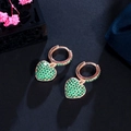 Elegant rose gold heart hoop earrings with micro-pave green cubic zirconia stones - Green