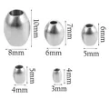 Size chart for oval stainless steel spacer beads showing dimensions from 4mm to 10mm - 3x4mm (Hole 1.5mm) / Steel