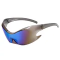 Y2K punk cycling sunglasses with translucent grey frame and purple gradient mirror lens - Blue Mirrored