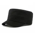 Classic black cotton canvas flat top cadet cap with reinforced double stitching detail - XL (58-60cm) / Black