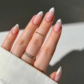Pink French tips with white edges and gold heart pattern on 24pcs press-on nails - Bz1768 Golden Dot Heart / Jelly Glue + Nail File