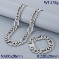 Ensemble cubain en argent avec diamants incluant collier 600mm et bracelet 220mm - Parure De Bijoux (Collier & Bracelet) / Couleur Acier (Argent)
