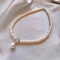 18k gold plated pearl necklace with a drop-shaped rhinestone pendant on silk - Water Drop Zircon Pearl Pendant Necklace