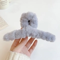 Plush grey faux fur claw clip for women, soft autumn winter hair accessory hairpins - Grey Plush Large Hair Claw 13cm