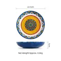 Ceramic salad bowl with colorful mandala pattern and deep blue exterior 22.5cm - Yellow 8.8 Inch Deep Plate (22.5cm)