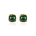 S925 sterling silver ear studs with gold square frames and green malachite stones - 925 Silver / Gold Stud Earrings