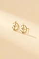 Elegant gold crescent moon and heart arrow stud earrings with sparkling cubic zirconia - Gold Cupid Heart