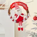 Christmas rattan wreath with Santa Claus doll and Merry Christmas banner 45cm - Dangling Legs Santa Claus
